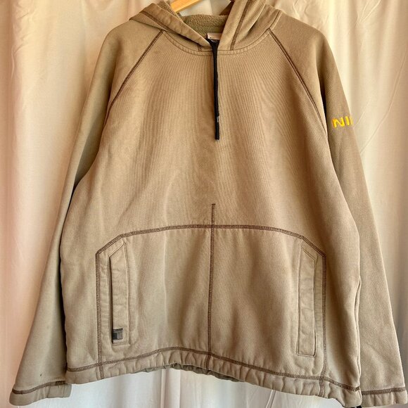 Nike Y2K Hoodie Sweatshirt Vintage Spellout Pocket Cinch Waist Brown/Earth Large - Picture 1 of 15